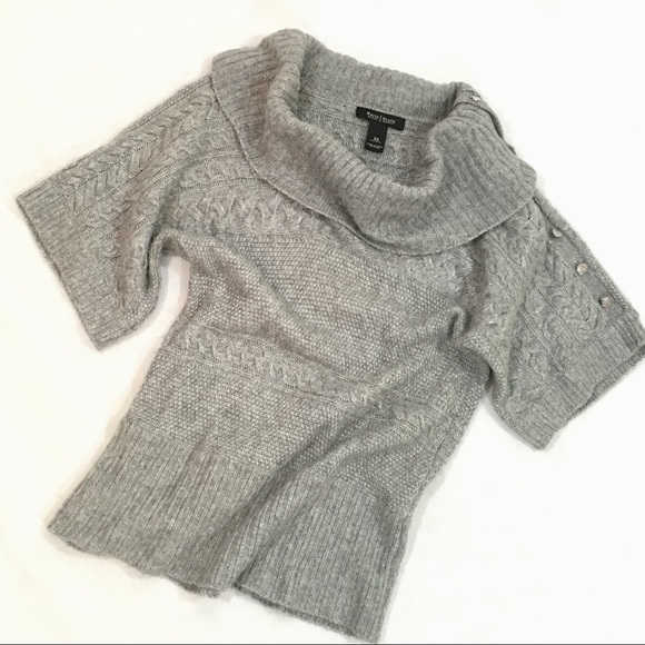 WHBM Cowl Neck Short Sleeve Sweater Gray - Picture 6 of 8